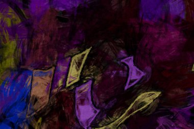 Kaos duvarı sanatı. Sanatsal canlılık ve renkli duvar kâğıdı. Kaotik resim. Taranmış Boyalı Soyut Arkaplan. Fırça darbesi ile boyanmış. Tuval üzerinde etkileyici fırçalanmış resim