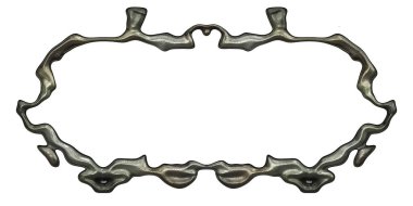 Üç boyutlu metalik illüstrasyon. Beyaz arka planda izole edilmiş fantezi çerçevesi. Davetiyeler, posterler, menü, hatıra defteri ve sunum için mükemmel. Metnin için şablon.