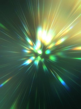 Parlak, canlı ve renkli duvar kağıtları. Parlayan parçacıkları ve çizgileri olan ışık patlaması yıldızı. Güzel soyut ışın arkaplanı.