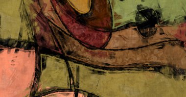 Kaos duvarı sanatı. Sanatsal canlılık ve renkli duvar kâğıdı. Kaotik resim. Taranmış Boyalı Soyut Arkaplan. Fırça darbesi ile boyanmış. Tuval üzerinde etkileyici fırçalanmış resim