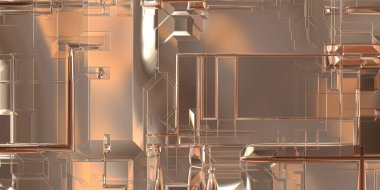 Parlak saten kaplama yüzey teknolojisi 3 boyutlu desen. Lüks yansımalı metal panel dokusu. Arkaplan, duvar kağıdı, uzay gemisi gövdesi için cilalanmış geometrik metal yansıtıcı fütüristik malzeme.