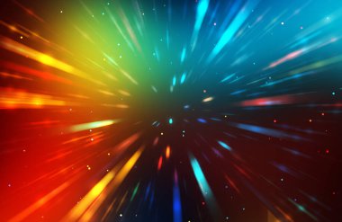 Parlak, canlı ve renkli duvar kağıtları. Parlayan parçacıkları ve çizgileri olan ışık patlaması yıldızı. Güzel soyut ışın arkaplanı.