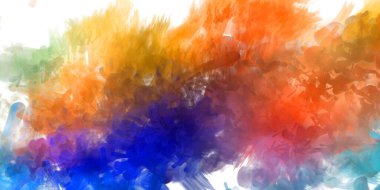 Vahşi ve büyük fırça darbeleri. Beyaz arka planda fırçalanmış soyut resim. Fırça darbesi ile boyanmış. Boya darbeleri. 2B Görüntü.