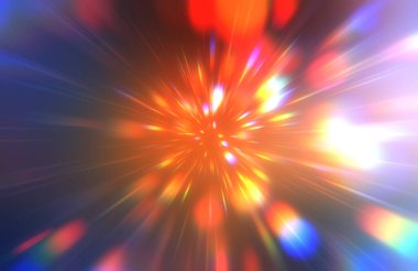 Parlak, canlı ve renkli duvar kağıtları. Parlayan parçacıkları ve çizgileri olan ışık patlaması yıldızı. Güzel soyut ışın arkaplanı.