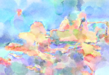 Modern fırça darbeleri. Poster, duvar sanatı, afiş, kart, kitap kapağı veya ambalaj için rahatlatıcı kompozisyonun yumuşak renkli çizimi. Pastel renklerle suluboya.