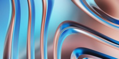 Renkli dalgalı yansıtıcı duvar kağıdının üç boyutlu çizimi. Duvar kağıdı, afiş, arkaplan, kart, kitap kapağı veya web sitesi için grafiksel illüstrasyon. Soyut arkaplan. 