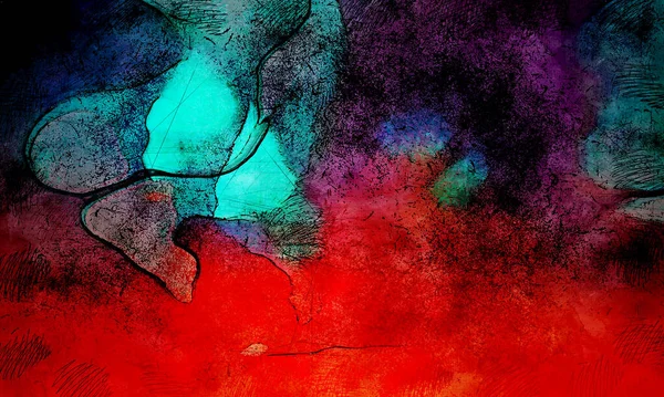 Grungy Ink Skica Malování Divoké Abstraktní Ilustrační Pozadí Tvůrčí Barevné — Stock fotografie