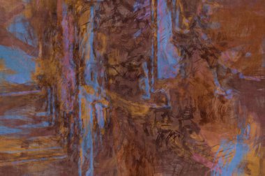 Kaos duvarı sanatı. Sanatsal canlılık ve renkli duvar kâğıdı. Kaotik resim. Taranmış Boyalı Soyut Arkaplan. Fırça darbesi ile boyanmış. Tuval üzerinde etkileyici fırçalanmış resim