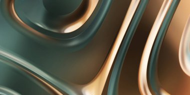 Renkli dalgalı yansıtıcı duvar kağıdının üç boyutlu çizimi. Duvar kağıdı, afiş, arkaplan, kart, kitap kapağı veya web sitesi için grafiksel illüstrasyon. Soyut arkaplan. 