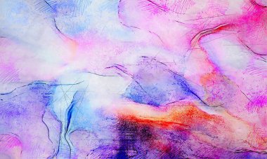 Boya üzerine ekşi mürekkep çizimi. Vahşi soyut illüstrasyon arka planı. Yaratıcı renkli duvar kağıdı. Aşırı kasvetli duvar kapağı. Kaotik resim.