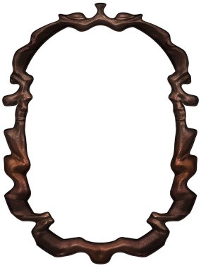 Üç boyutlu metalik illüstrasyon. Beyaz arka planda izole edilmiş fantezi çerçevesi. Davetiyeler, posterler, menü, hatıra defteri ve sunum için mükemmel. Metnin için şablon.