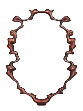 Üç boyutlu metalik illüstrasyon. Beyaz arka planda izole edilmiş fantezi çerçevesi. Davetiyeler, posterler, menü, hatıra defteri ve sunum için mükemmel. Metnin için şablon.