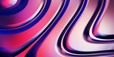 Renkli dalgalı yansıtıcı duvar kağıdının üç boyutlu çizimi. Duvar kağıdı, afiş, arkaplan, kart, kitap kapağı veya web sitesi için grafiksel illüstrasyon. Soyut arkaplan. 