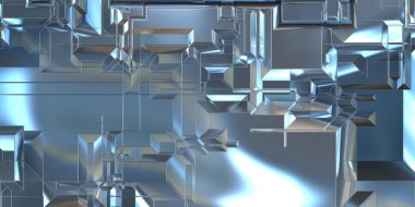 Parlak saten kaplama yüzey teknolojisi 3 boyutlu desen. Lüks yansımalı metal panel dokusu. Arkaplan, duvar kağıdı, uzay gemisi gövdesi için cilalanmış geometrik metal yansıtıcı fütüristik malzeme.