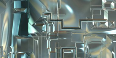 Parlak saten kaplama yüzey teknolojisi 3 boyutlu desen. Lüks yansımalı metal panel dokusu. Arkaplan, duvar kağıdı, uzay gemisi gövdesi için cilalanmış geometrik metal yansıtıcı fütüristik malzeme.