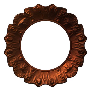 Üç boyutlu metalik illüstrasyon. Beyaz arka planda izole edilmiş fantezi çerçevesi. Davetiyeler, posterler, menü, hatıra defteri ve sunum için mükemmel. Metnin için şablon.