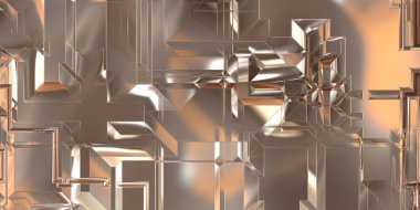 Parlak saten kaplama yüzey teknolojisi 3 boyutlu desen. Lüks yansımalı metal panel dokusu. Arkaplan, duvar kağıdı, uzay gemisi gövdesi için cilalanmış geometrik metal yansıtıcı fütüristik malzeme.