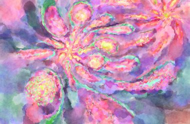 Modern fırça darbeleri. Poster, duvar sanatı, afiş, kart, kitap kapağı veya ambalaj için rahatlatıcı kompozisyonun yumuşak renkli çizimi. Pastel renklerle suluboya.