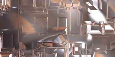 Parlak saten kaplama yüzey teknolojisi 3 boyutlu desen. Lüks yansımalı metal panel dokusu. Arkaplan, duvar kağıdı, uzay gemisi gövdesi için cilalanmış geometrik metal yansıtıcı fütüristik malzeme.