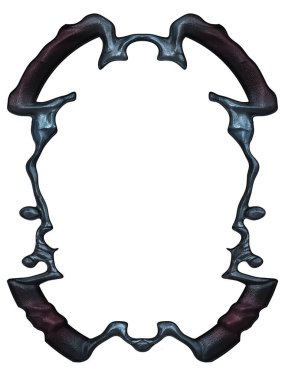 Üç boyutlu metalik illüstrasyon. Beyaz arka planda izole edilmiş fantezi çerçevesi. Davetiyeler, posterler, menü, hatıra defteri ve sunum için mükemmel. Metnin için şablon.