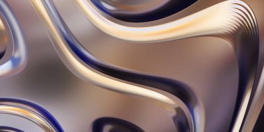 Renkli dalgalı yansıtıcı duvar kağıdının üç boyutlu çizimi. Duvar kağıdı, afiş, arkaplan, kart, kitap kapağı veya web sitesi için grafiksel illüstrasyon. Soyut arkaplan. 