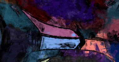 Kaos duvarı sanatı. Sanatsal canlılık ve renkli duvar kâğıdı. Kaotik resim. Taranmış Boyalı Soyut Arkaplan. Fırça darbesi ile boyanmış. Tuval üzerinde etkileyici fırçalanmış resim