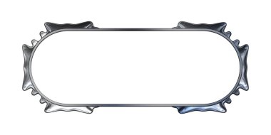 Üç boyutlu metalik illüstrasyon. Beyaz arka planda izole edilmiş fantezi çerçevesi. Davetiyeler, posterler, menü, hatıra defteri ve sunum için mükemmel. Metnin için şablon.