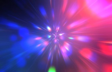 Parlak, canlı ve renkli duvar kağıtları. Parlayan parçacıkları ve çizgileri olan ışık patlaması yıldızı. Güzel soyut ışın arkaplanı.