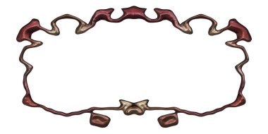 Üç boyutlu metalik illüstrasyon. Beyaz arka planda izole edilmiş fantezi çerçevesi. Davetiyeler, posterler, menü, hatıra defteri ve sunum için mükemmel. Metnin için şablon.