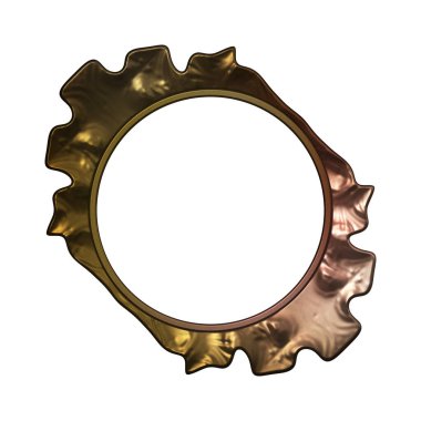 Üç boyutlu metalik illüstrasyon. Beyaz arka planda izole edilmiş fantezi çerçevesi. Davetiyeler, posterler, menü, hatıra defteri ve sunum için mükemmel. Metnin için şablon.