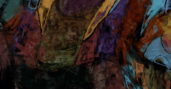 혼돈의 예술적 활기차고 색다른 천막을 배경으로 브러시 페인팅 캔버스 위에서 — 스톡 사진