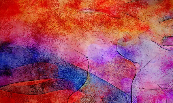 Grungy Ink Sketch Painting Wild Abstract Illustration Background Creative Colorful — Stock Photo, Image