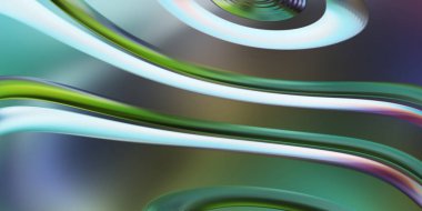 Renkli dalgalı yansıtıcı duvar kağıdının üç boyutlu çizimi. Duvar kağıdı, afiş, arkaplan, kart, kitap kapağı veya web sitesi için grafiksel illüstrasyon. Soyut arkaplan. 