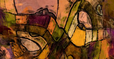 Kaos duvarı sanatı. Sanatsal canlılık ve renkli duvar kâğıdı. Kaotik resim. Taranmış Boyalı Soyut Arkaplan. Fırça darbesi ile boyanmış. Tuval üzerinde etkileyici fırçalanmış resim