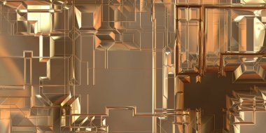 Parlak saten kaplama yüzey teknolojisi 3 boyutlu desen. Lüks yansımalı metal panel dokusu. Arkaplan, duvar kağıdı, uzay gemisi gövdesi için cilalanmış geometrik metal yansıtıcı fütüristik malzeme.