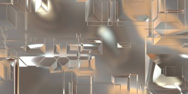 Parlak saten kaplama yüzey teknolojisi 3 boyutlu desen. Lüks yansımalı metal panel dokusu. Arkaplan, duvar kağıdı, uzay gemisi gövdesi için cilalanmış geometrik metal yansıtıcı fütüristik malzeme.