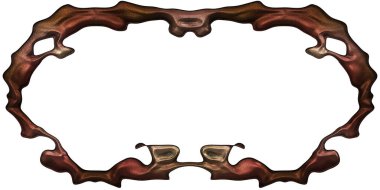 Üç boyutlu metalik illüstrasyon. Beyaz arka planda izole edilmiş fantezi çerçevesi. Davetiyeler, posterler, menü, hatıra defteri ve sunum için mükemmel. Metnin için şablon.