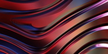 Renkli dalgalı yansıtıcı duvar kağıdının üç boyutlu çizimi. Duvar kağıdı, afiş, arkaplan, kart, kitap kapağı veya web sitesi için grafiksel illüstrasyon. Soyut arkaplan. 