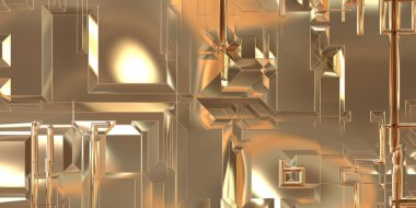 Parlak saten kaplama yüzey teknolojisi 3 boyutlu desen. Lüks yansımalı metal panel dokusu. Arkaplan, duvar kağıdı, uzay gemisi gövdesi için cilalanmış geometrik metal yansıtıcı fütüristik malzeme.