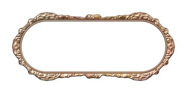 Üç boyutlu metalik illüstrasyon. Beyaz arka planda izole edilmiş fantezi çerçevesi. Davetiyeler, posterler, menü, hatıra defteri ve sunum için mükemmel. Metnin için şablon.