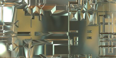Parlak saten kaplama yüzey teknolojisi 3 boyutlu desen. Lüks yansımalı metal panel dokusu. Arkaplan, duvar kağıdı, uzay gemisi gövdesi için cilalanmış geometrik metal yansıtıcı fütüristik malzeme.