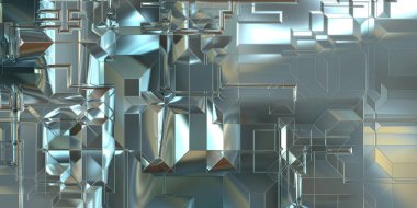 Parlak saten kaplama yüzey teknolojisi 3 boyutlu desen. Lüks yansımalı metal panel dokusu. Arkaplan, duvar kağıdı, uzay gemisi gövdesi için cilalanmış geometrik metal yansıtıcı fütüristik malzeme.