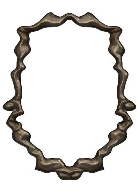 Üç boyutlu metalik illüstrasyon. Beyaz arka planda izole edilmiş fantezi çerçevesi. Davetiyeler, posterler, menü, hatıra defteri ve sunum için mükemmel. Metnin için şablon.