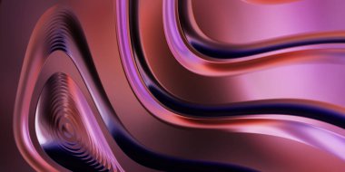 Renkli dalgalı yansıtıcı duvar kağıdının üç boyutlu çizimi. Duvar kağıdı, afiş, arkaplan, kart, kitap kapağı veya web sitesi için grafiksel illüstrasyon. Soyut arkaplan. 