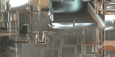 Parlak saten kaplama yüzey teknolojisi 3 boyutlu desen. Lüks yansımalı metal panel dokusu. Arkaplan, duvar kağıdı, uzay gemisi gövdesi için cilalanmış geometrik metal yansıtıcı fütüristik malzeme.
