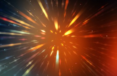 Parlak, canlı ve renkli duvar kağıtları. Parlayan parçacıkları ve çizgileri olan ışık patlaması yıldızı. Güzel soyut ışın arkaplanı.