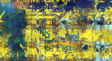 Kaos duvarı sanatı. Sanatsal canlılık ve renkli duvar kâğıdı. Kaotik resim. Taranmış Boyalı Soyut Arkaplan. Fırça darbesi ile boyanmış. Tuval üzerinde etkileyici fırçalanmış resim