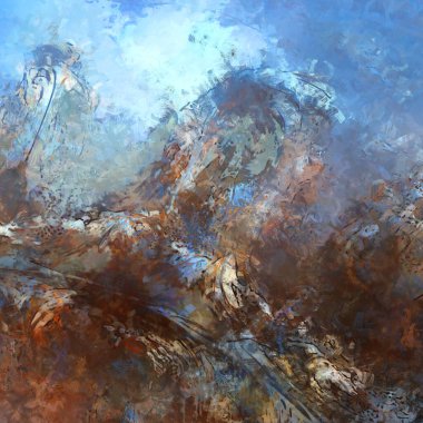 Tuval üzerinde etkileyici fırçalanmış resim. Soyut doku. 2D çizim. Geniş fırça darbeleri. Modern dijital sanat. Çağdaş fırça. Modern ifade. Popüler biçim boyanmış resim.