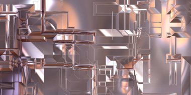 Parlak saten kaplama yüzey teknolojisi 3 boyutlu desen. Lüks yansımalı metal panel dokusu. Arkaplan, duvar kağıdı, uzay gemisi gövdesi için cilalanmış geometrik metal yansıtıcı fütüristik malzeme.