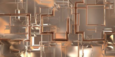 Parlak saten kaplama yüzey teknolojisi 3 boyutlu desen. Lüks yansımalı metal panel dokusu. Arkaplan, duvar kağıdı, uzay gemisi gövdesi için cilalanmış geometrik metal yansıtıcı fütüristik malzeme.